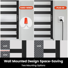 Chomolhari Tower Warmer Rack, 6 Bars Stainless Steel Wall Mounted Electric Heated Towel Rack for Bathroom, Built-in Timer, Hard-Wired & Plug in, Glossy Black (Glossy Black)