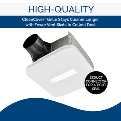 Broan-NuTone AE110LK Ventilation Fan with LED CleanCover and Roomside Installation, ENERGY STAR Certified, 110 CFM, 1.0 Sones, White