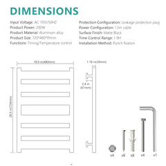 Geobella Towel Warmer Rack 6 Bars Towel Warmer Wall Mounted with Timer & Temperature Adjustments Electric Heated Towel Drying Racks for Bathroom
