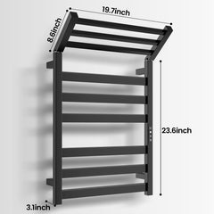 Chomolhari Tower Warmer Rack, 6 Bars Stainless Steel Wall Mounted Electric Heated Towel Rack for Bathroom, Built-in Timer, Hard-Wired & Plug in, Glossy Black (Glossy Black)