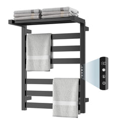 Chomolhari Tower Warmer Rack, 6 Bars Stainless Steel Wall Mounted Electric Heated Towel Rack for Bathroom, Built-in Timer, Hard-Wired & Plug in, Glossy Black (Glossy Black)