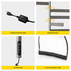 Electric Heated Towel Rack with Storage Rack, Rotating Towel Warmer Wall Mounted Drying Rack,Stainless Steel Towel Warmer 5 Bars with Built-in Timer, Plug-in or Hardwired,Grey