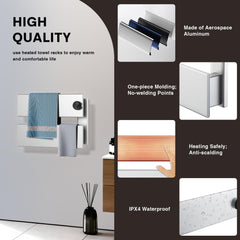 K&KALONZO Electric Towel Warmer, 18.35" W x 14.6" H Wall-Mounted Towel Heater with Built-in Timer, Waterproof Aluminum Towel Warmer for Bathroom, Support Plug-in and Hardwired, Silver, K2-R-S