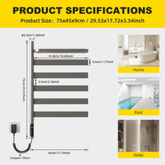 Electric Heated Towel Rack with Storage Rack, Rotating Towel Warmer Wall Mounted Drying Rack,Stainless Steel Towel Warmer 5 Bars with Built-in Timer, Plug-in or Hardwired,Grey