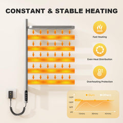 Electric Heated Towel Rack with Storage Rack, Rotating Towel Warmer Wall Mounted Drying Rack,Stainless Steel Towel Warmer 5 Bars with Built-in Timer, Plug-in or Hardwired,Grey