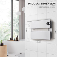 K&KALONZO Electric Towel Warmer, 18.35" W x 14.6" H Wall-Mounted Towel Heater with Built-in Timer, Waterproof Aluminum Towel Warmer for Bathroom, Support Plug-in and Hardwired, Silver, K2-R-S