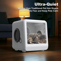 Liyufecor Automatic Pet Dryer Box, 65L Capacity, Ultra-Quiet, 360° Airflow Drying, Smart Temperature Control, Pet Hair Dryer for Cats and Small Dogs(White)