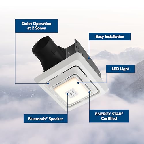 Broan-NuTone® Roomside Series Bluetooth® Speaker Bathroom Exhaust Fan w/LED Light, 70 CFM 2 Sones, ENERGY STAR®
