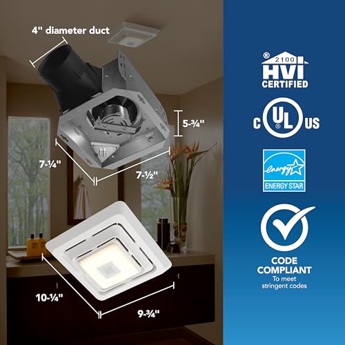 Broan-NuTone® Roomside Series Bluetooth® Speaker Bathroom Exhaust Fan w/LED Light, 70 CFM 2 Sones, ENERGY STAR®