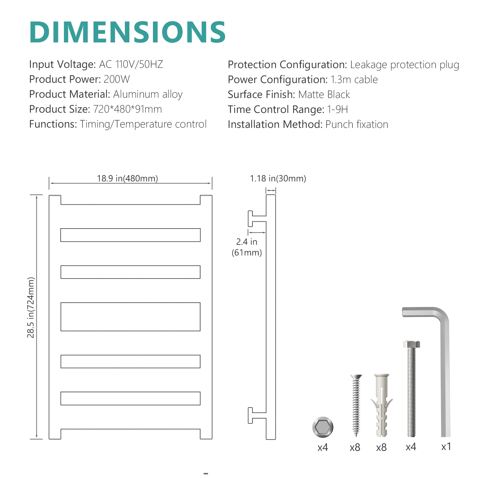 Geobella Towel Warmer Rack 6 Bars Towel Warmer Wall Mounted with Timer & Temperature Adjustments Electric Heated Towel Drying Racks for Bathroom