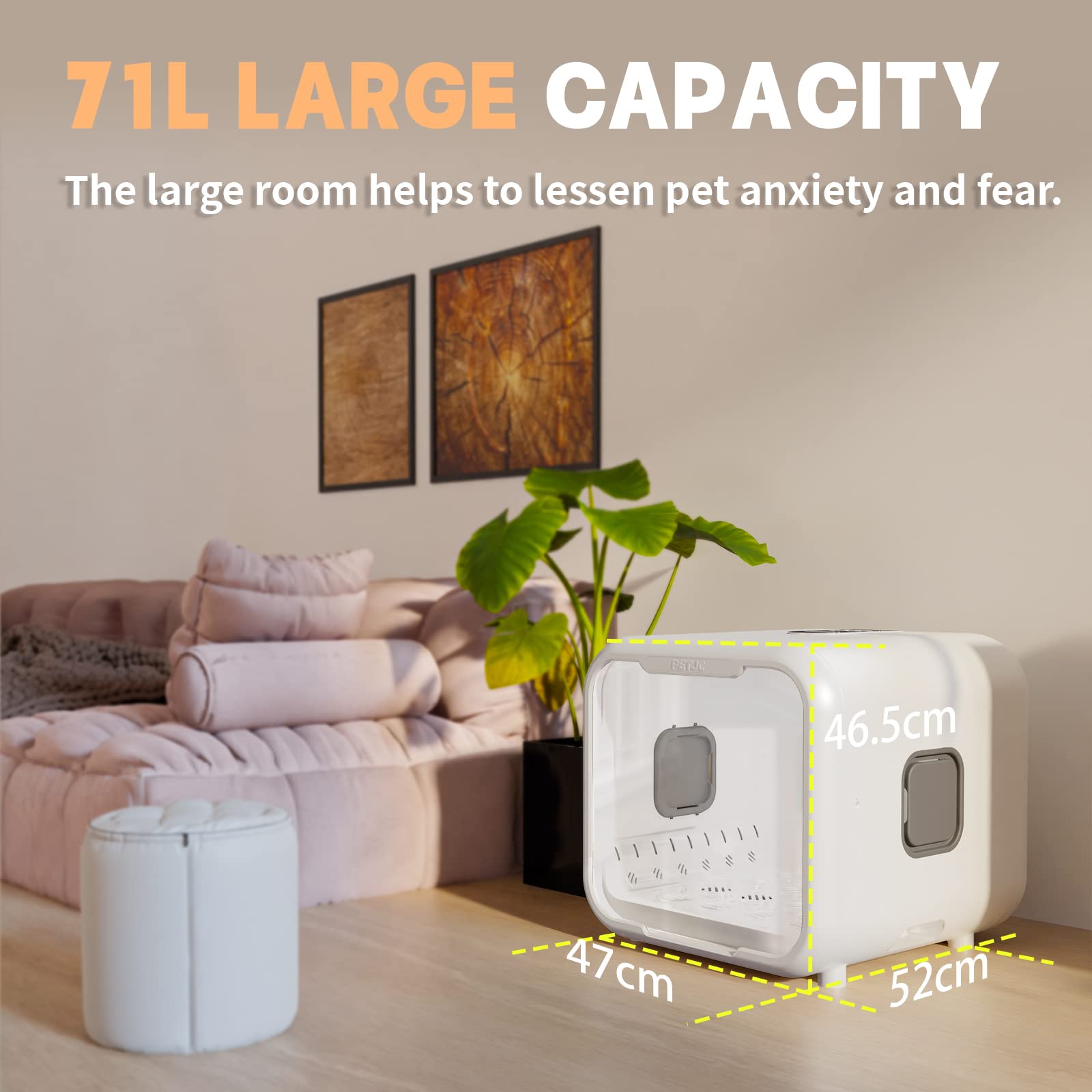 PvEvTv Automatic Pet Dryer Box for Cats and Small Dogs,Ultra Quiet Dog Hair Dryer 71L Capacity with Smart Temperature Control and 360 Drying(White-Standard)