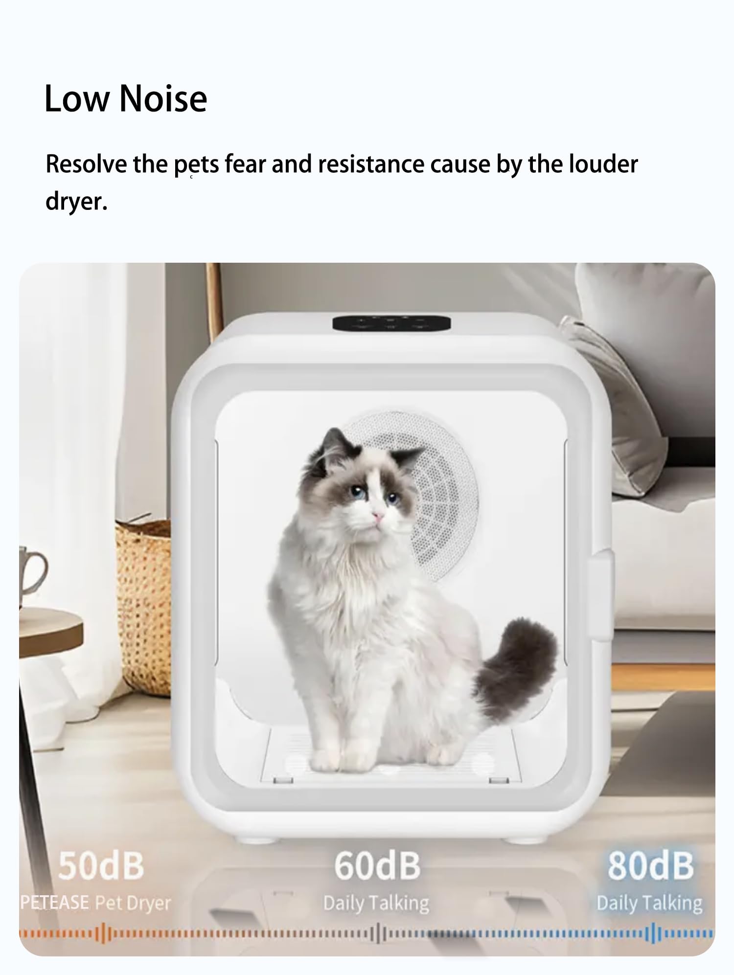 PETEASE 62L Large Capacity Automatic Pet Dryer Box - Smart Temperature Control, Ultra Quiet, Anti-Stress, 360° Efficient, for Cats and Small Dogs (Cube Pet Dryer Box - White)