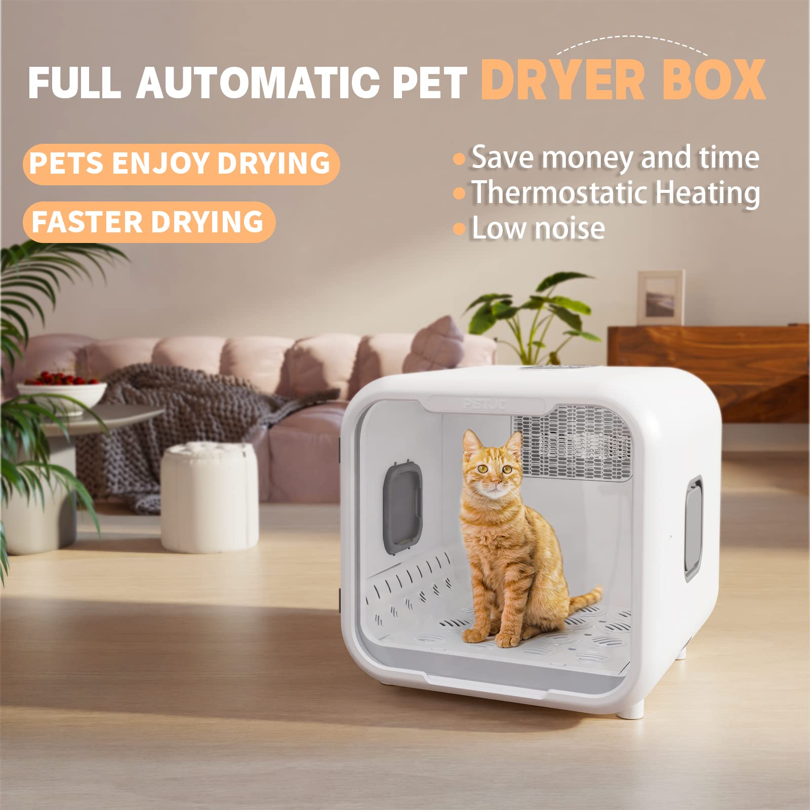 PvEvTv Automatic Pet Dryer Box for Cats and Small Dogs,Ultra Quiet Dog Hair Dryer 71L Capacity with Smart Temperature Control and 360 Drying(White-Standard)