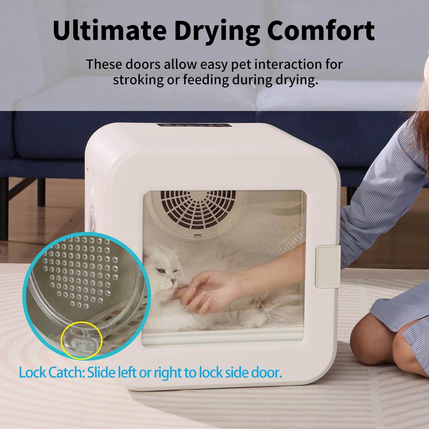 Pet Grooming Dryer Box – Ultra Quiet 62L Pet Hair Dryer, Fully Automatic with Smart Temperature Control, 360° Efficient Airflow, Ideal Cat and Dog Drying Box for Small Pets, White