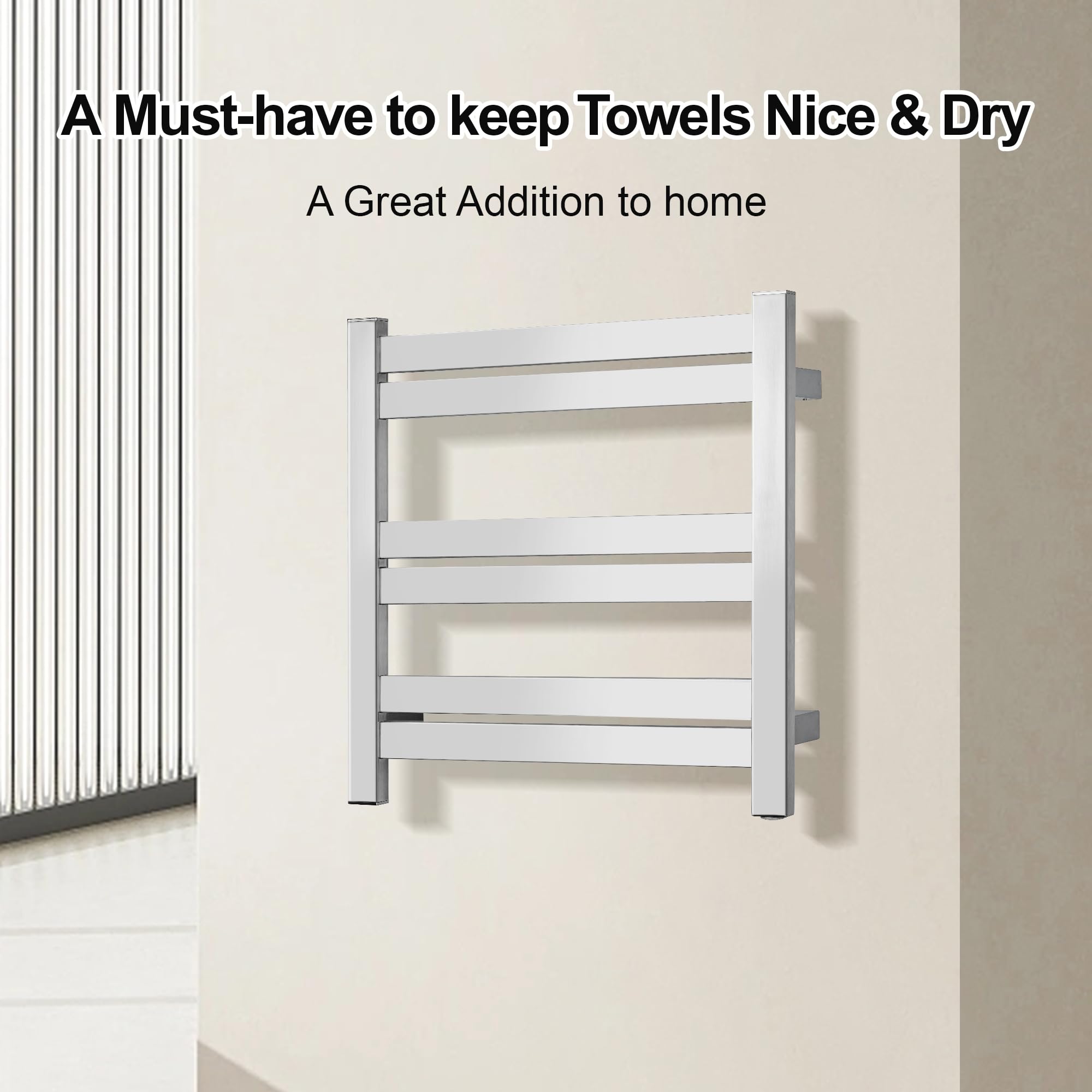 SHARNDY Electric Towel Warmer,Drying Towel Rack Heated Towel Rack,Wall Mounted Towel Warmer Rack,with Polished 6 Bars, 20.87x20.47x3.15 inches 80W