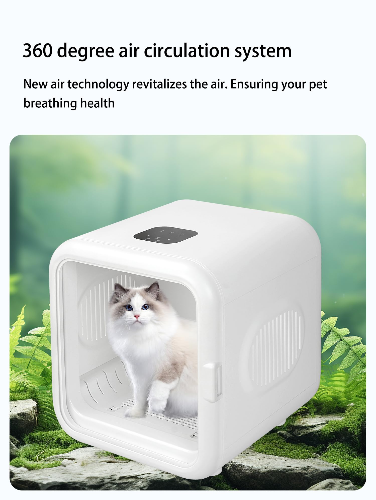 PETEASE 62L Large Capacity Automatic Pet Dryer Box - Smart Temperature Control, Ultra Quiet, Anti-Stress, 360° Efficient, for Cats and Small Dogs (Cube Pet Dryer Box - White)