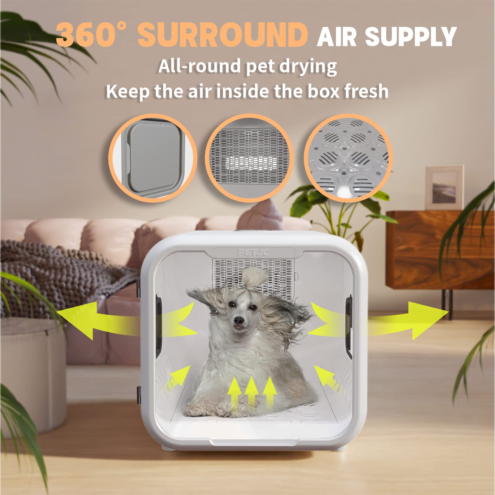 PvEvTv Automatic Pet Dryer Box for Cats and Small Dogs,Ultra Quiet Dog Hair Dryer 71L Capacity with Smart Temperature Control and 360 Drying(White-Standard)