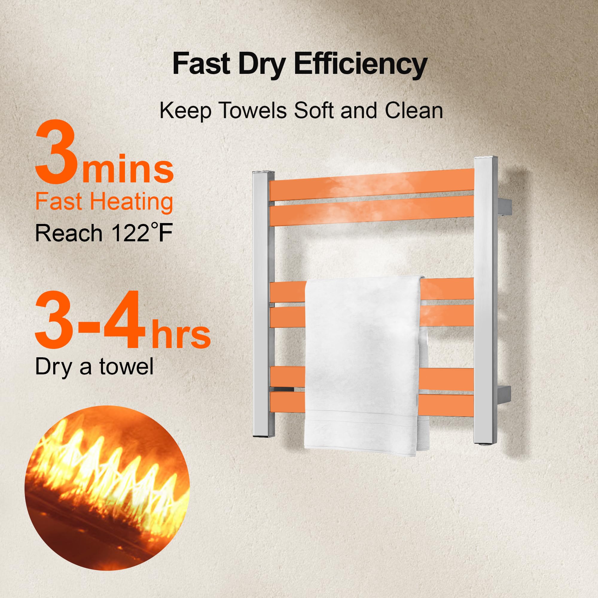 SHARNDY Electric Towel Warmer,Drying Towel Rack Heated Towel Rack,Wall Mounted Towel Warmer Rack,with Polished 6 Bars, 20.87x20.47x3.15 inches 80W